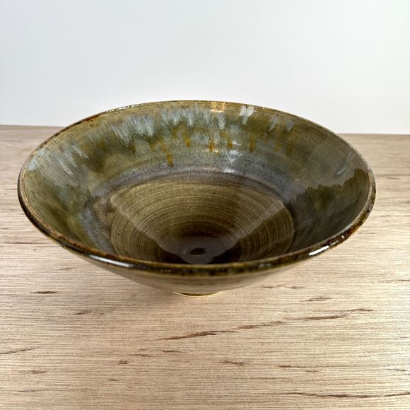 Ceramic Hand Thrown Studio Art Pottery Bowl Blue Gray Brown Artist Signed 9.25" - Picture 7 of 12